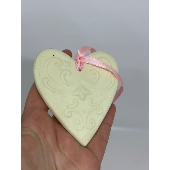 VTG Brown Bag Cookie Art Victorian Heart Stoneware Cookie Ornament Pink Ribbon - Picture 2 of 4